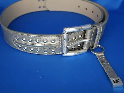 Michael Kors Silvery Gold Genuine Leather Belt Studded With Key Ring • $25