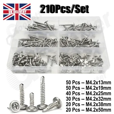 210Pcs Self Drilling Wafer Head Screws Stainless Steel Self Tapping Screws • £10.86