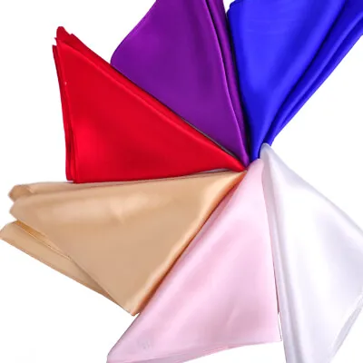 Men Formal Silk Pocket Square Handkerchief Plain Solid Color For Wedding Party • £6.08