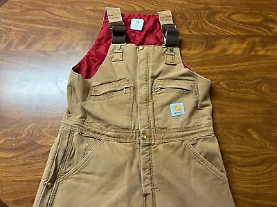 Mens Used Vintage Carhartt Insulated Double Knee Canvas Overalls Size 34x30 • $1.25