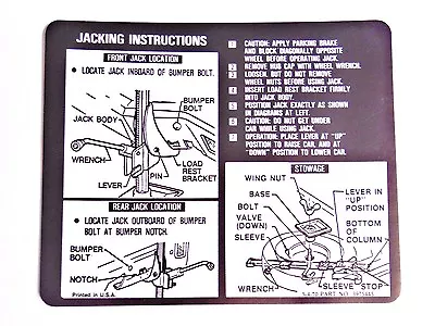 New Trunk Lid Jack Instruction Sticker Monte Carlo 71 1971 • $14.95