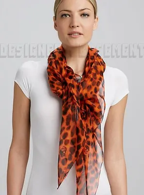 ALEXANDER MCQUEEN Orange SKULL Animal Print 52 -Square Silk Scarf NEW Authentic! • $324.82