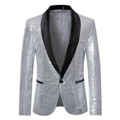 Business Mens Sequins Sparkly Suit Blazer Wedding Party Outwear Jacket Tops Coat • £43.19