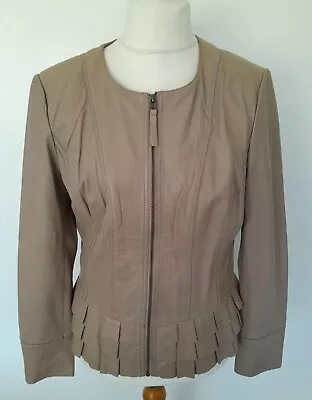 VA VITE - VERONIQUE - REAL LEATHER Jacket MINK/TAUPE Frill Size 14 - STUNNING • $80.88