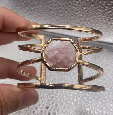 Rose Gold Tone Wide Signed Vince Camuto Pink Crystal Cuff Bracelet • $21.24