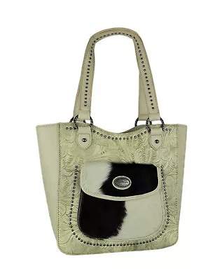 Montana West Trinity Ranch Hair-On Leather Trim Tooled Concealed Carry Tote Bag • $43.48