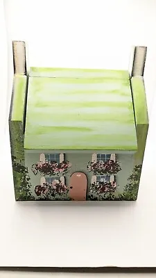 Vintage Wood Storage Box  Hand Painted Cottage House. Lid Removed • $22