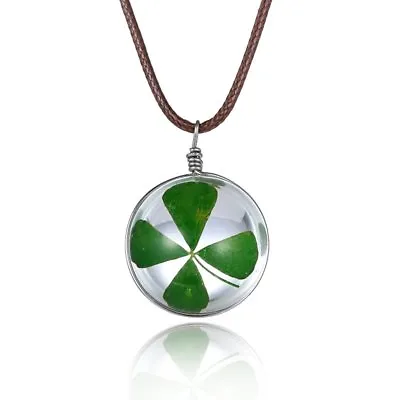 Charm Real Green Lucky Shamrock Clover Four Leaf Round Pendant Necklace Friends • $1.77