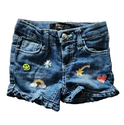Toddler Girl's Freestyle Revolution Blue Denim Shorts 3T Embroidered Heart Etc • $6