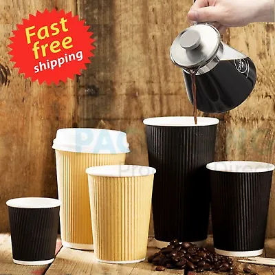 8/10/12/16oz Insulated Ripple Disposable Paper Coffee CupsLids  UK SELLER  • £18.29