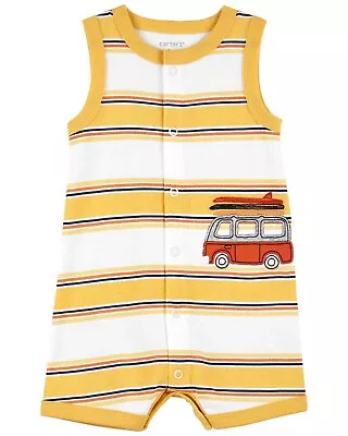 Carter's Baby 1-Piece Yellow Striped Romper Jumper 6 Months Car NWT • $9.99