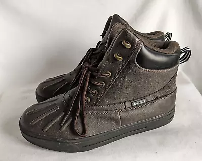 Nautica Men Sz 10 Bedford Brown Duck Canvas Lace Up Snow Rain Insulated Boot • $26.66