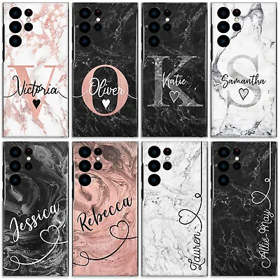 Personalised Initial Phone Case For Samsung Note20/J4/J6 Pink Marble Hard Cover • £4.99