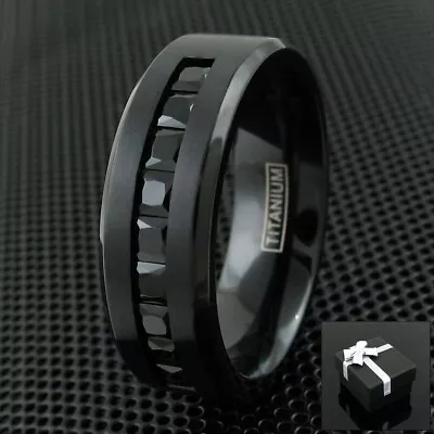 Black Titanium Men's 1.8 Carat Princess Cut Black CZ Brushed Wedding Band Ring • $15.99