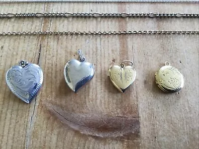 4 X Silver & Gold Heart Shaped Lockets/Pendants Necklace Hair Picture Photo Etc • $9.95