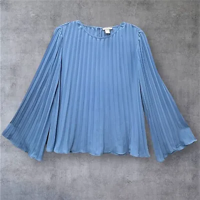 H&M Blouse Womens Medium Blue Accordion Pleated Boxy Top • $19.99