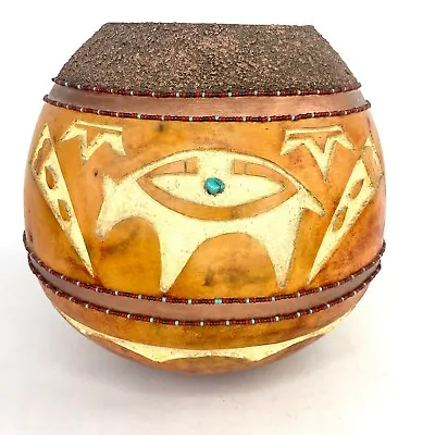 $580 • Buy Beaded & Hand Carved One-of-a-kind Gourd Signed By Artist Geri Gittings
