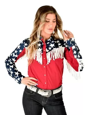 Cowgirl Tuff Western Shirt Womens L/S Stars Fringe Specialty 100636 • $99.94