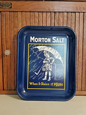 Vintage MORTON SALT  Umbrella Girl When It Rains It Pours Tray W History On Back • $17.53