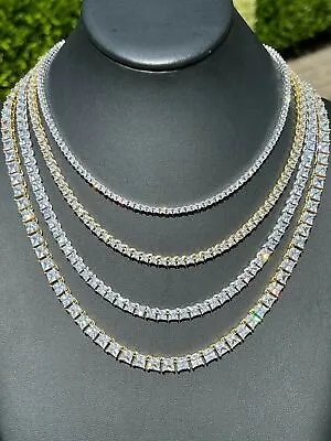 Tennis Chain Real 925 Sterling Silver ICED Square Princess Cut CZ Necklace Chain • $83.86
