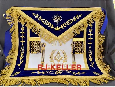 Masonic Free Masons Grand Blue Lodge Master Mason Gold Hand Embroidered Apron • $69.97