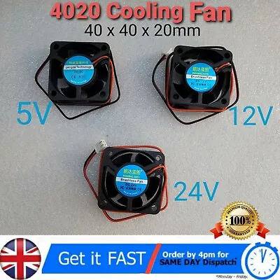 4020 FAN 4cm 40mm X 40mm X 20mm MINI SQUARE BRUSHLESS COOLING FAN 5/12V/24V DC • £6.49