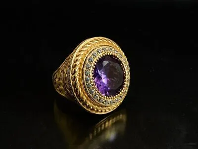 Lab Created Amethyst Men's Bishop 4.00  Carat Ring 14k Yellow Gold Plated Silver • $136.39