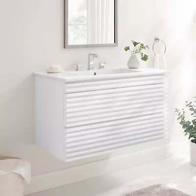 Modway Render 36  Wall-Mount Bathroom Vanity In White White • $418.50