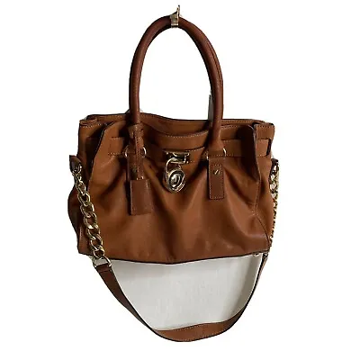 Michael Kors Hamilton Cognac Brown Leather Medium Satchel Shoulder/Hand Bag • $110