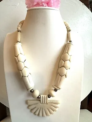Vintage Style Tribal Theme Hand Carved Yak Bone Necklace From Nepal 19”inch • $29.99