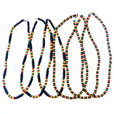 $12.95 • Buy 6 Pieces Rasta Necklace Set For Men - Wooden Beads