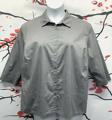 $14 • Buy Valerie Stevens Button Up Top Women's Size 18W Gray Stretch 3/4 Sleeves Collar