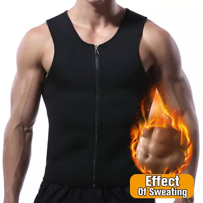 Mens Body Shaper Sauna Sweating Vest Zipper Tank Top Neoprene Waist Trainer Gym • $9.79
