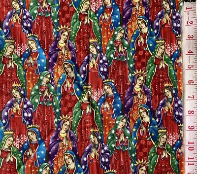 Our Lady Of Guadalupe Virgin Mary Mexico Rubin Cotton Quilt Fabric PER YARD • $18