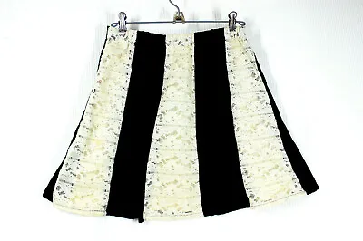 Vtg 70s Mini Skater Skirt S Black Velvet Edwardian Stripe Lace Panel Goth AS IS • $49