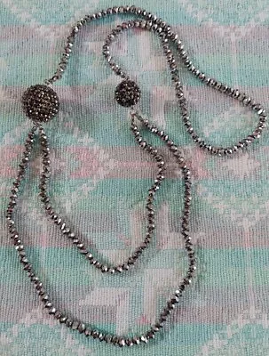 Unique Sparkling 36  Silver Gray Mirror Sparkling Necklace With Crystal Balls • $10