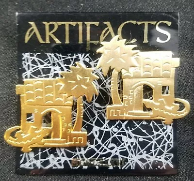 Vintage JJ Jonett Palm Tree Cottage Lizard Goldtone Earrings NOS 1988 USA • $15