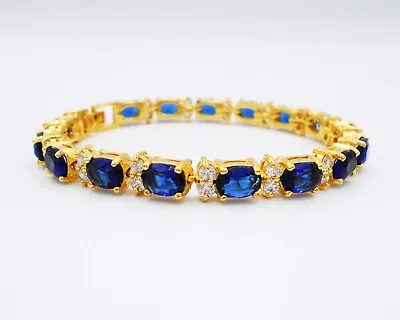$41.58 • Buy Blue Sapphire Bracelet Bangle 22k 24k Thai Baht Yellow Gold Plated Jewelry Women
