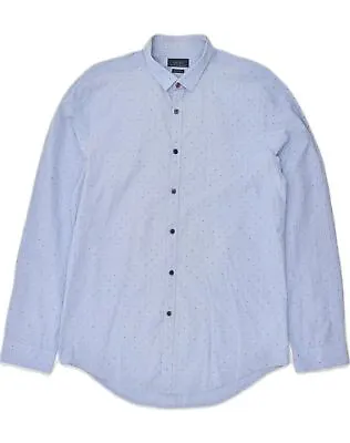 ZARA Mens Slim Fit Shirt Large Blue Polka Dot Cotton YO03 • £9.69