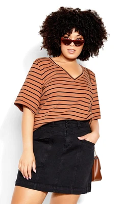 $9.99 • Buy City Chic Womens Plus Size Coastal Stripe Top Short Sleeve V-Neck - Blk