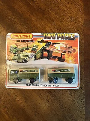 Vintage 1975 Matchbox Two Packs Tp-15 Military Truck And Trailer - Rare Sealed • $84.91