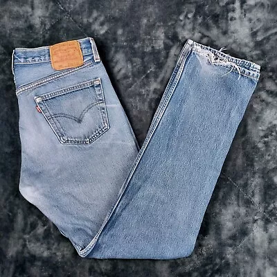 Vintage 1999 Levis Jeans Mens 36x36 Blue Distressed 501 Button Fly Original Fit • $39.97