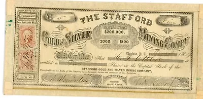 1864.  Virginia City  Nevada Territory.  The Stafford Gold & Silver Mining Co. • $179.99