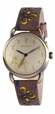 £7.99 • Buy Kahuna Women's Gold Antique Style Brown Flower Strap Watch  Kls0248l Xmas Gift 