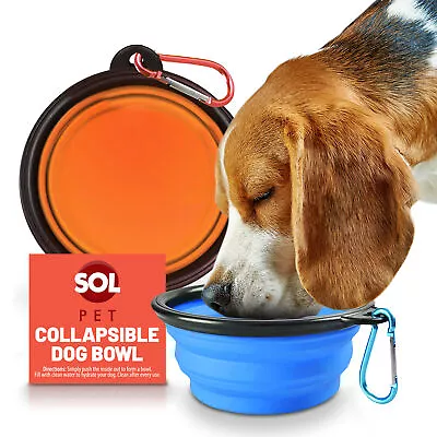 2 Collapsible Dog Bowls Food Water Dish Cat Pet Feeding Silicone Portable Travel • £3.99