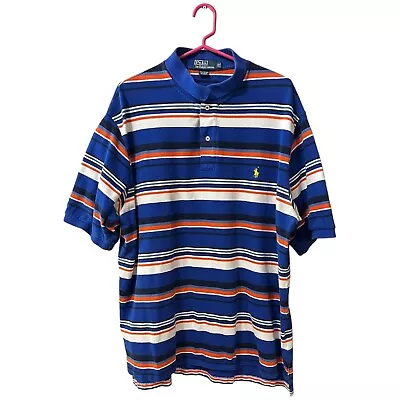 Polo By Ralph Lauren Mens Polo Shirt Size XLT Tall Striped Blue White Orange • $18