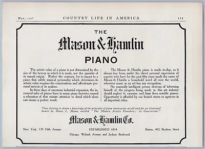 1906 Mason & Hamlin Co Piano Vintage Ad Music New York Chicago Boston • $8
