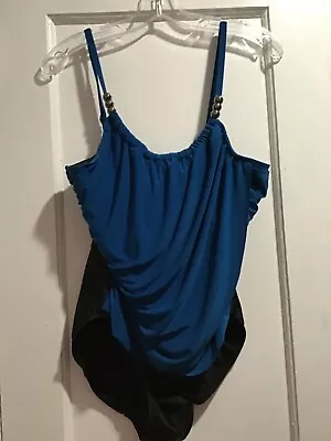 Magicsuit High Neck Black Blue Underwire One Piece Swimsuit Sz 14 EUC • $17.99