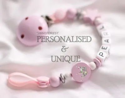 Pink Crown Dummy Clip Personalised Dummy Chain Pacifier Clip For Baby Girl • £9.45