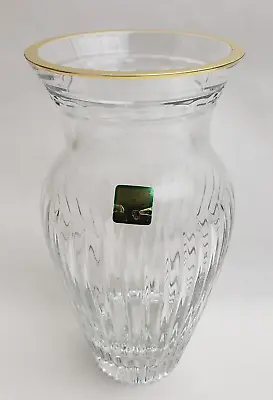 Vintage Waterford Marquis Crystal Vase 8  Gold Trim Handcut Glass Slovenia • $42.70